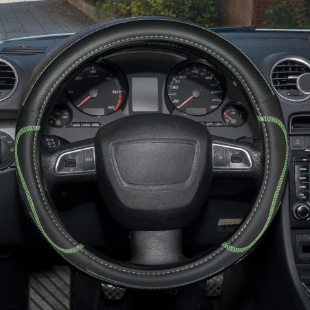 COUVRE VOLANT NOIR SURPIQURE VERTE 