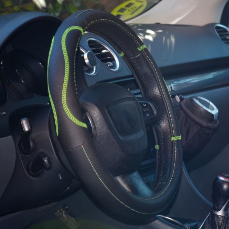 COUVRE VOLANT NOIR SURPIQURE VERTE 