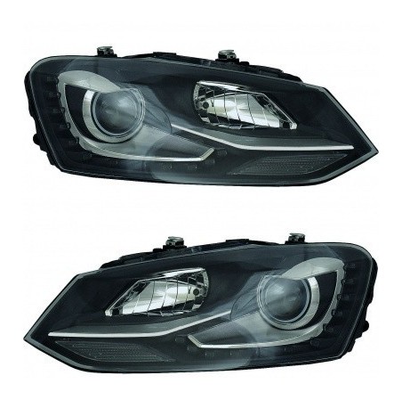 PHARE VW POLO 6R LOOK GTI NOIR ACCENT CHROME