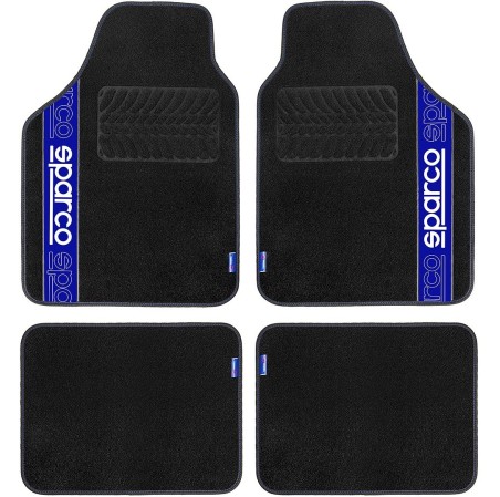 JEU DE 4 TAPIS TISSU SPARCO NOIR AVEC LISERE BLEU