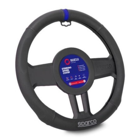 COUVRE VOLANT NOIR AVEC LISERE BLEU SPARCO