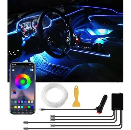 KIT LUMIERE INTERIEUR MULTICOULEURS 6 TUBES CONTROL VIA UNE APPLICATION MOBILE 6 METRES DE BANDE LUMINEUSE