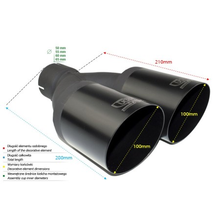 EMBOUT DOUBLE NOIR SORTIE 100MM ENTRE 60