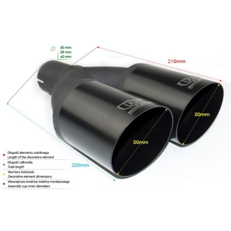 EMBOUT DOUBLE NOIR 80MM ENT 60 RACING