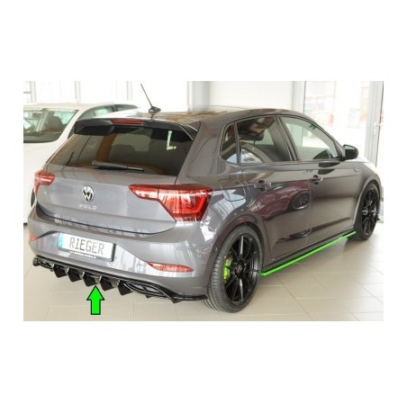 Diffuseur de pare-chocs arrière "Noir brillant" "Rieger Tuning" pour VOLKSWAGEN POLO R-Line (AW)