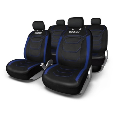 JEU DE HOUSSES COMPLET PREMIUM SPARCO NOIR LISERE BLEU PVC+POLYEST