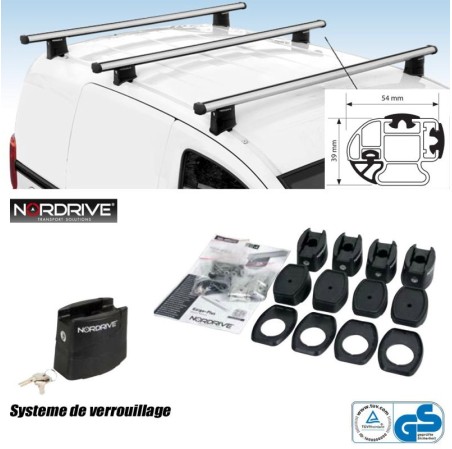 BARRE DE TOIT + FIXATION VW CADDY  KIT 3 BARRES