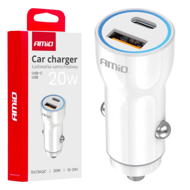 CHARGEUR ALLUME CIGARE USB-A + USB-C 20W 12/24V AMIO
