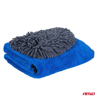 LOT GANT MICROFIBRE 20X26CM + SERVIETTE DE SÉCHAGE 60X90CM AMIO 2