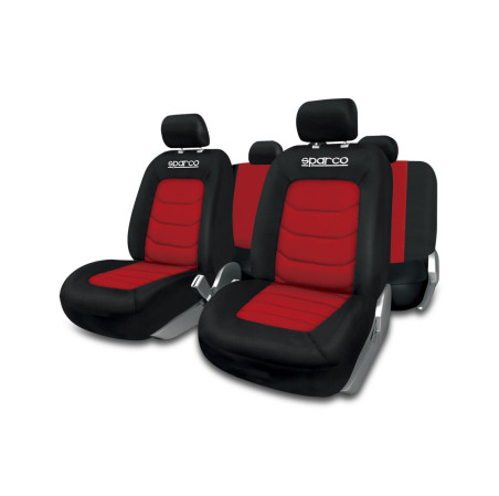 JEU DE HOUSSES COMPLET SPARCO NOIR/ROUGE 100% POLYESTER