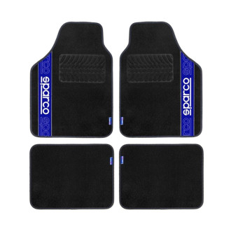 JEU DE 4 TAPIS TISSU SPARCO NOIR AVEC LISERE BLEU 2