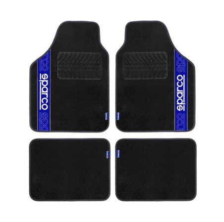 JEU DE 4 TAPIS TISSU SPARCO NOIR AVEC LISERE BLEU