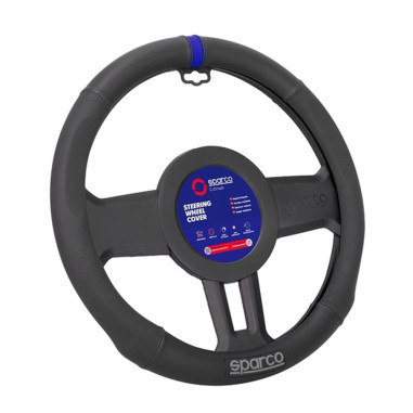 COUVRE VOLANT NOIR AVEC LISERE BLEU SPARCO