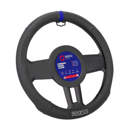 COUVRE VOLANT NOIR AVEC LISERE BLEU SPARCO