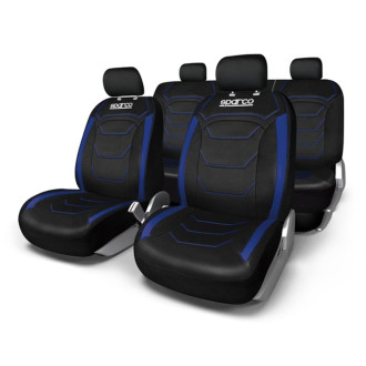 JEU DE HOUSSES COMPLET PREMIUM SPARCO NOIR LISERE BLEU PVC+POLYEST 2