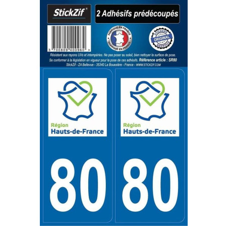 ADHESIFS REGION DEPARTEMENT 80 HAUTS DE FRANCE X2
