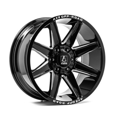 Lot de 4 jantes AXE Wheels AT3 en 20x9.5, entraxe 6X139, déport ET15, finition noir brillant détails usinés.