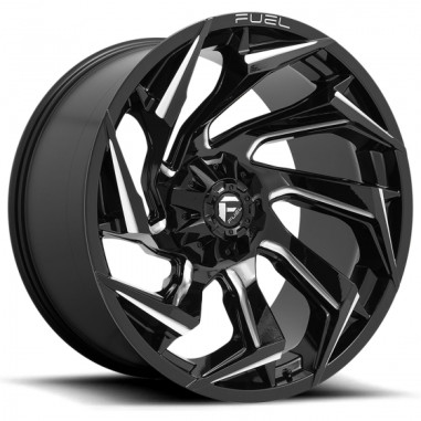Lot de 4 jantes Fuel Off-Road D753 Reaction en 15x8, entraxe à confirmer, déport ET-12, finition noir brillant fraisé.