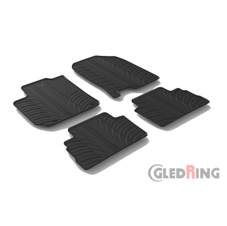 Gledring Set tapis de caoutchouc sur mesure pour Hyundai Kona 7/2017-12/2022 excl. Hybrid/EV (T profil 4-pièces + clips de monta