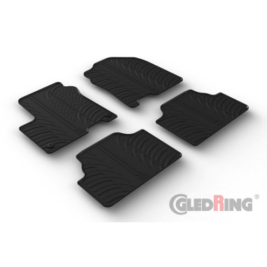 Gledring Set tapis de caoutchouc sur mesure pour Hyundai Kona EV 4/2018- (T profil 4-pièces + clips de montage)