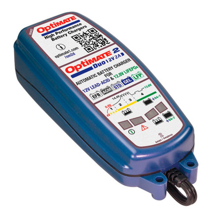 OptiMate 2 DUO - Chargeur-Mainteneur de batterie 12V/12,8V 2A en 5 étapes