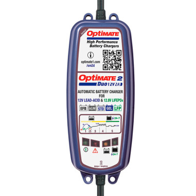 OptiMate 2 DUO - Chargeur-Mainteneur de batterie 12V/12,8V 2A en 5 étapes