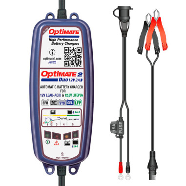 OptiMate 2 DUO - Chargeur-Mainteneur de batterie 12V/12,8V 2A en 5 étapes