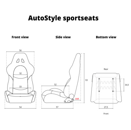 AutoStyle Siège baquet 'Type Z' - Noir Look-Carboné - Dossier réglable - incl. glissières