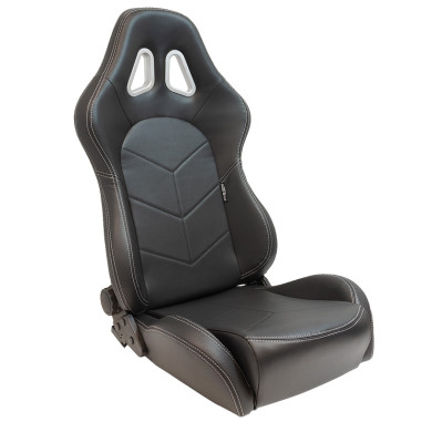 AutoStyle Siège baquet 'TN' - Simili Cuir Noir + Surpiqûres argent - Dossier réglable - incl. glissières
