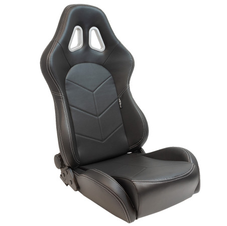 AutoStyle Siège baquet 'TN' - Simili Cuir Noir + Surpiqûres argent - Dossier réglable - incl. glissières