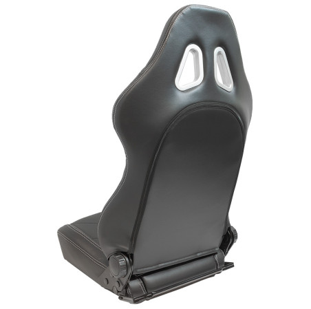 AutoStyle Siège baquet 'TN' - Simili Cuir Noir + Surpiqûres argent - Dossier réglable - incl. glissières