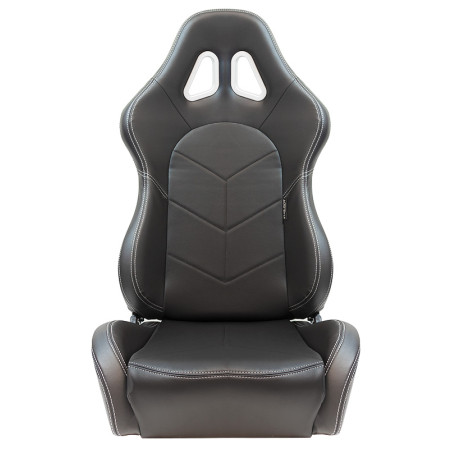 AutoStyle Siège baquet 'TN' - Simili Cuir Noir + Surpiqûres argent - Dossier réglable - incl. glissières