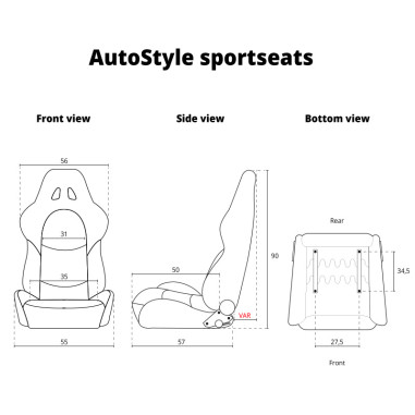 AutoStyle Siège baquet 'TN' - Simili Cuir Noir + Surpiqûres argent - Dossier réglable - incl. glissières