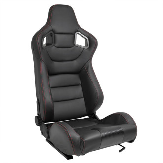 AutoStyle Siège baquet 'RK' - Simili Cuir Noir + Surpiqûres rouge - Dossier réglable - incl. glissières