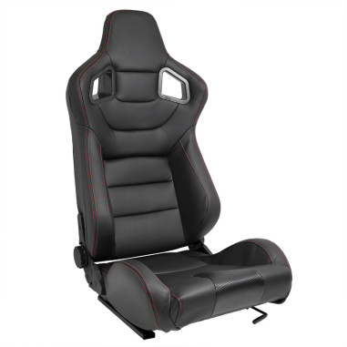 AutoStyle Siège baquet 'RK' - Simili Cuir Noir + Surpiqûres rouge - Dossier réglable - incl. glissières