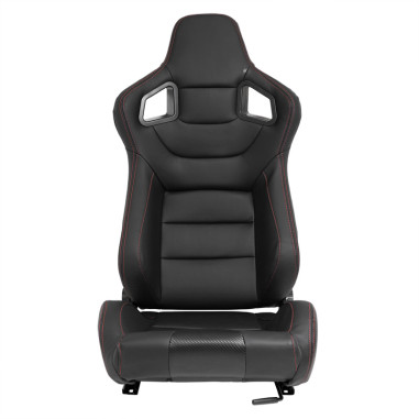 AutoStyle Siège baquet 'RK' - Simili Cuir Noir + Surpiqûres rouge - Dossier réglable - incl. glissières