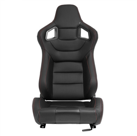 AutoStyle Siège baquet 'RK' - Simili Cuir Noir + Surpiqûres rouge - Dossier réglable - incl. glissières