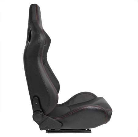 AutoStyle Siège baquet 'RK' - Simili Cuir Noir + Surpiqûres rouge - Dossier réglable - incl. glissières