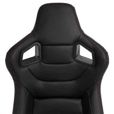AutoStyle Siège baquet 'RK' - Simili Cuir Noir + Surpiqûres rouge - Dossier réglable - incl. glissières