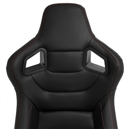 AutoStyle Siège baquet 'RK' - Simili Cuir Noir + Surpiqûres rouge - Dossier réglable - incl. glissières