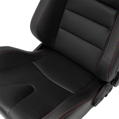 AutoStyle Siège baquet 'RK' - Simili Cuir Noir + Surpiqûres rouge - Dossier réglable - incl. glissières
