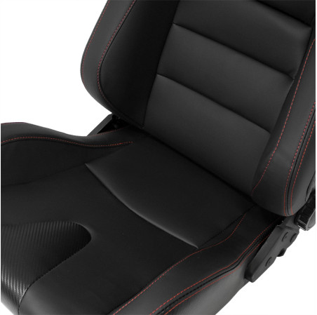 AutoStyle Siège baquet 'RK' - Simili Cuir Noir + Surpiqûres rouge - Dossier réglable - incl. glissières