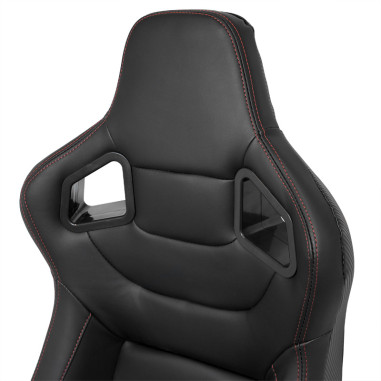 AutoStyle Siège baquet 'RK' - Simili Cuir Noir + Surpiqûres rouge - Dossier réglable - incl. glissières