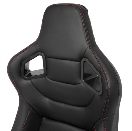 AutoStyle Siège baquet 'RK' - Simili Cuir Noir + Surpiqûres rouge - Dossier réglable - incl. glissières