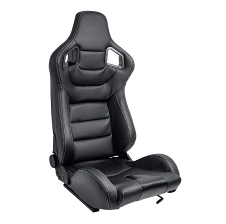 AutoStyle Siège baquet 'RK' - Simili Cuir Noir + Surpiqûres argent - Dossier réglable - incl. glissières