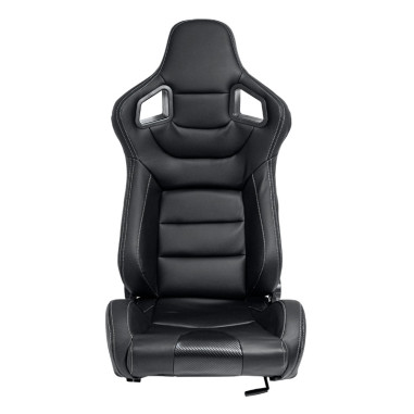 AutoStyle Siège baquet 'RK' - Simili Cuir Noir + Surpiqûres argent - Dossier réglable - incl. glissières