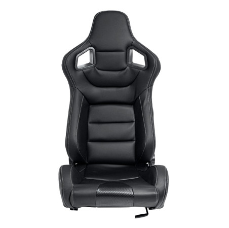 AutoStyle Siège baquet 'RK' - Simili Cuir Noir + Surpiqûres argent - Dossier réglable - incl. glissières