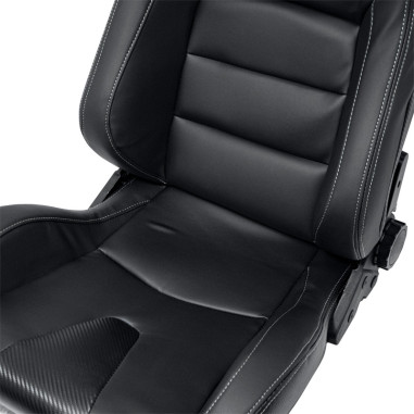AutoStyle Siège baquet 'RK' - Simili Cuir Noir + Surpiqûres argent - Dossier réglable - incl. glissières