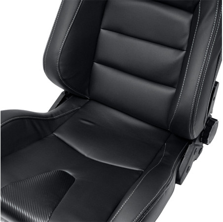 AutoStyle Siège baquet 'RK' - Simili Cuir Noir + Surpiqûres argent - Dossier réglable - incl. glissières