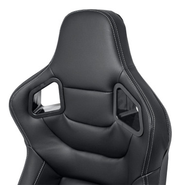 AutoStyle Siège baquet 'RK' - Simili Cuir Noir + Surpiqûres argent - Dossier réglable - incl. glissières